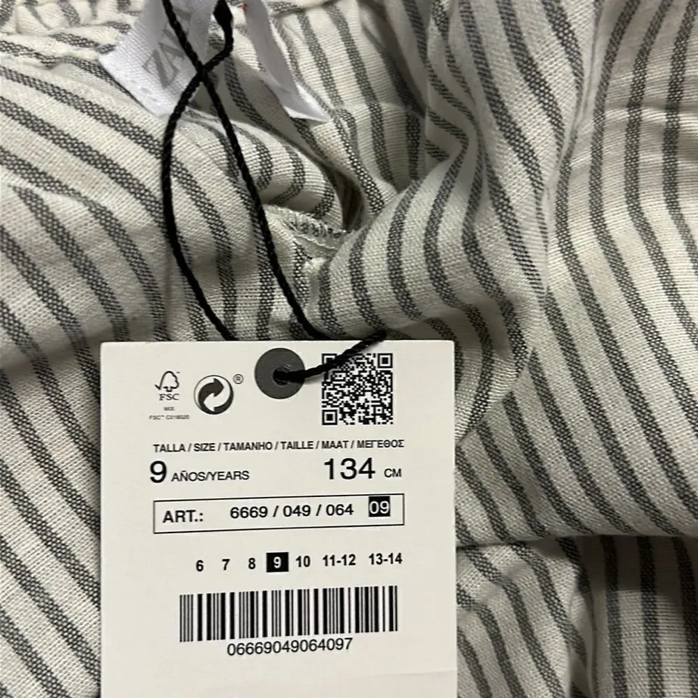 ZARA Kids Ecru Striped Oversized Blouse NWT Size 7 or 9